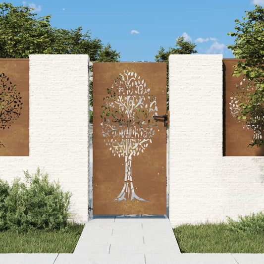 vidaXL Garden Gate 85x175 cm Corten Steel Tree Design