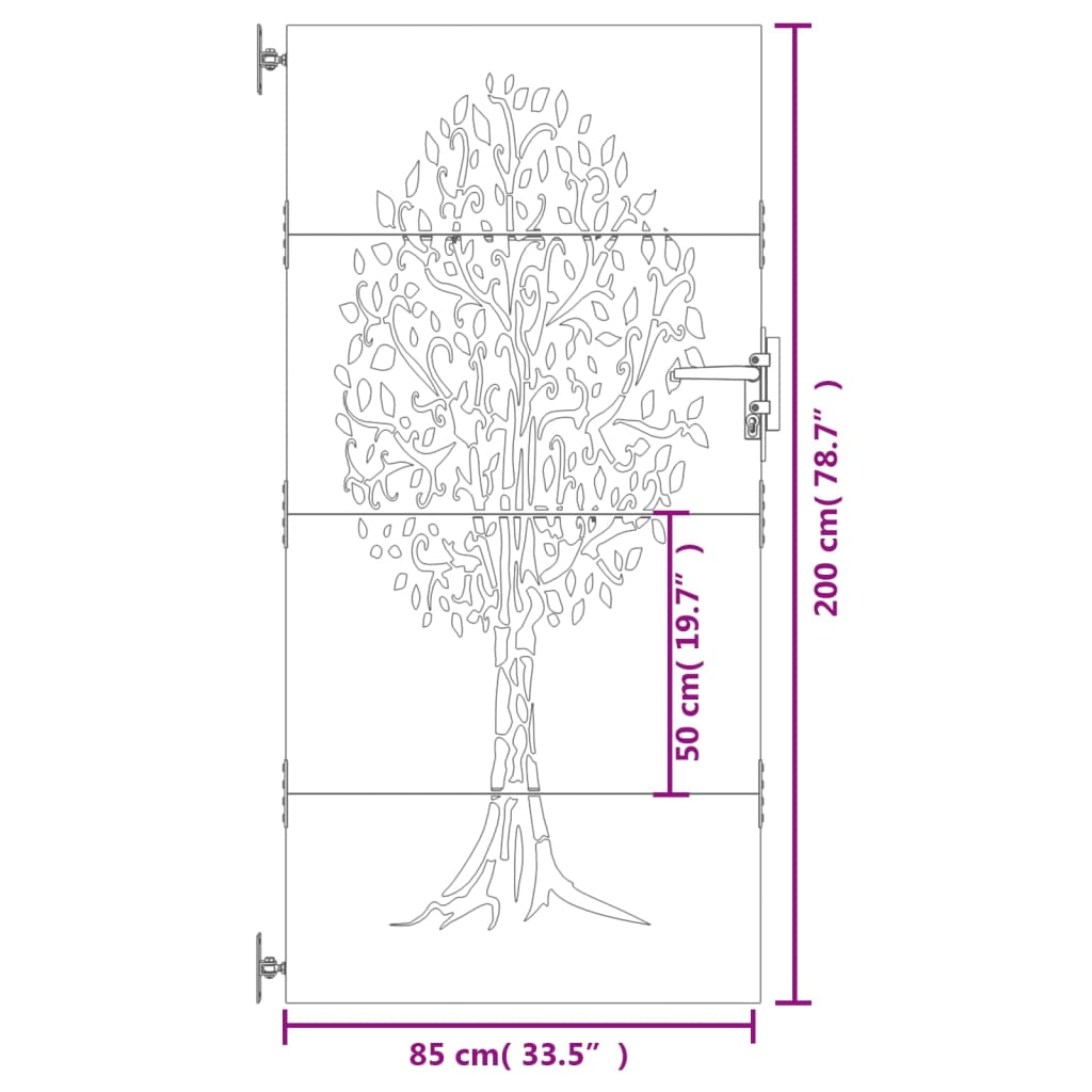 vidaXL Garden Gate 85x200 cm Corten Steel Tree Design