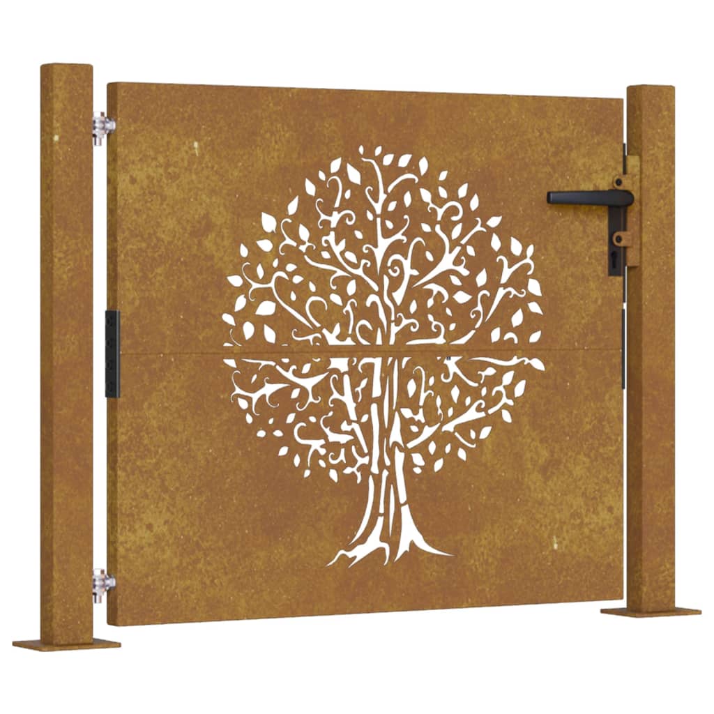 vidaXL Garden Gate 105x80 cm Corten Steel Tree Design