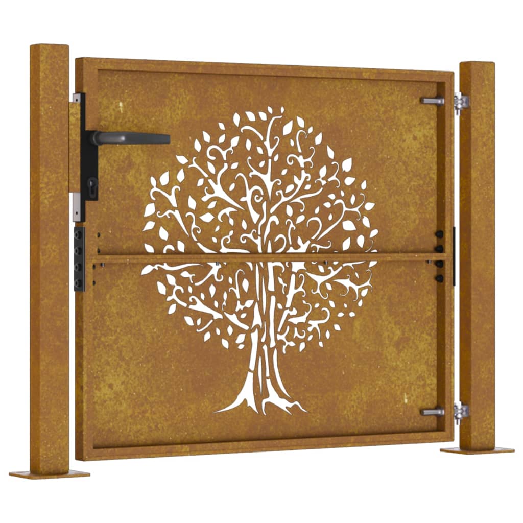 vidaXL Garden Gate 105x80 cm Corten Steel Tree Design