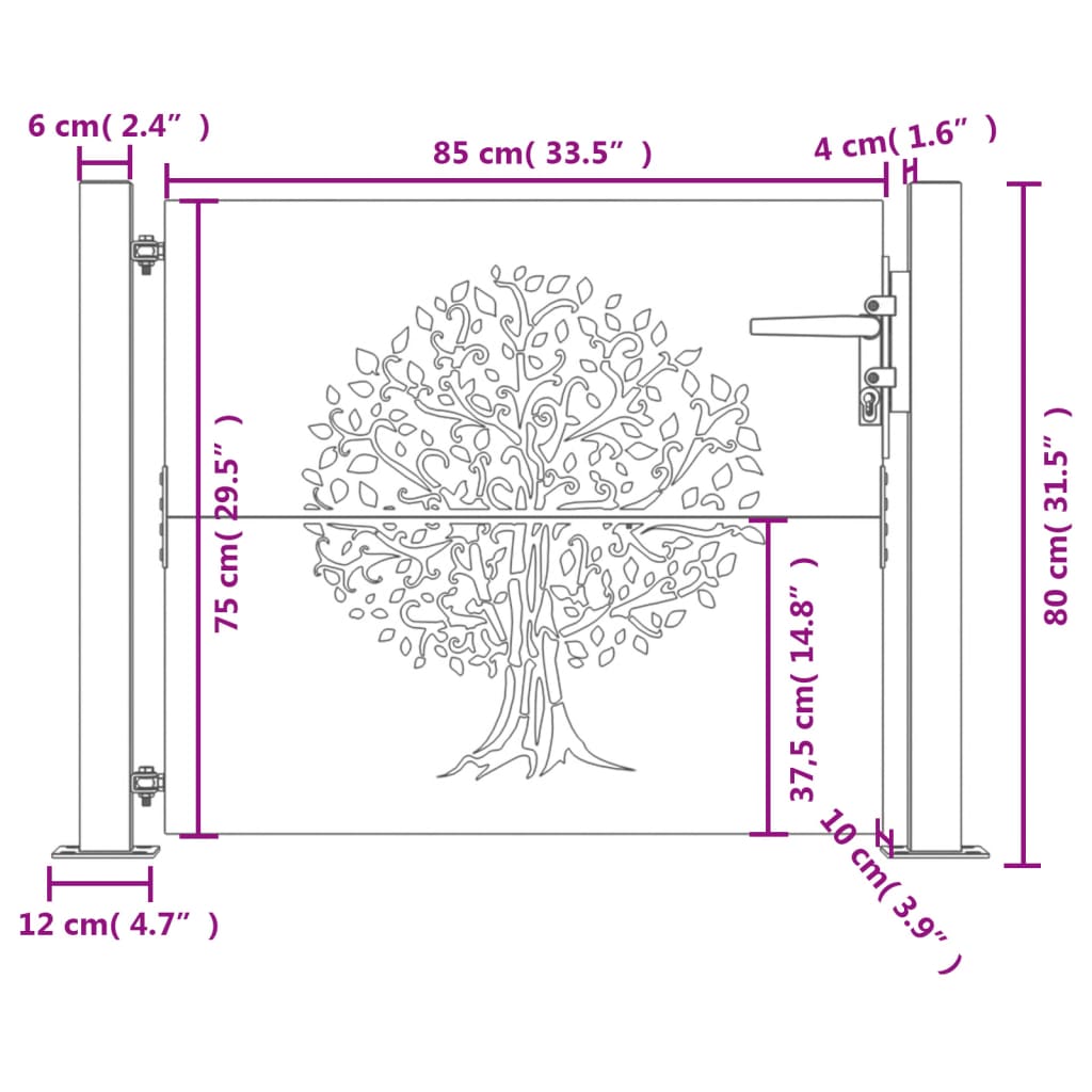 vidaXL Garden Gate 105x80 cm Corten Steel Tree Design