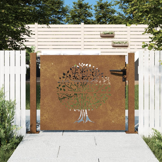 vidaXL Garden Gate 105x80 cm Corten Steel Tree Design