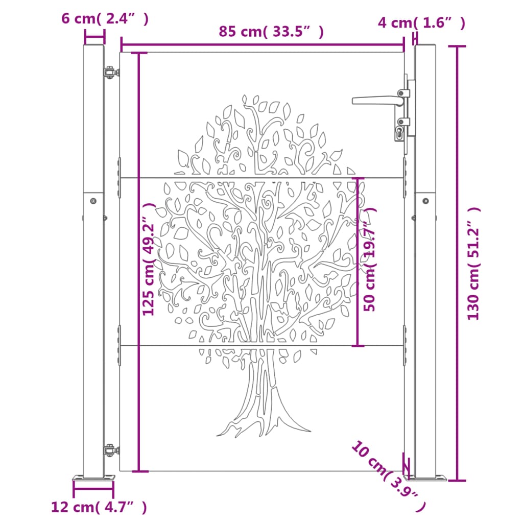 vidaXL Garden Gate 105x130 cm Corten Steel Tree Design