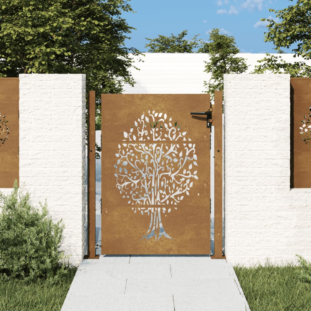 vidaXL Garden Gate 105x130 cm Corten Steel Tree Design