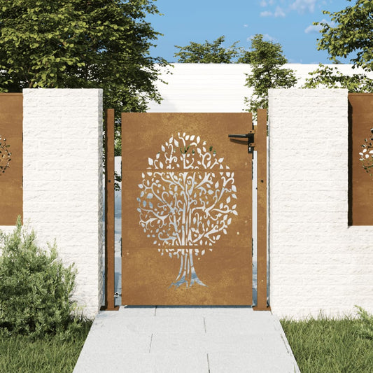 vidaXL Garden Gate 105x155 cm Corten Steel Tree Design