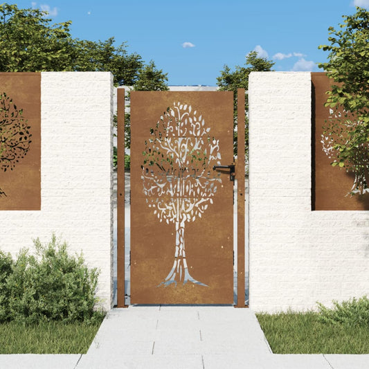 vidaXL Garden Gate 105x180 cm Corten Steel Tree Design