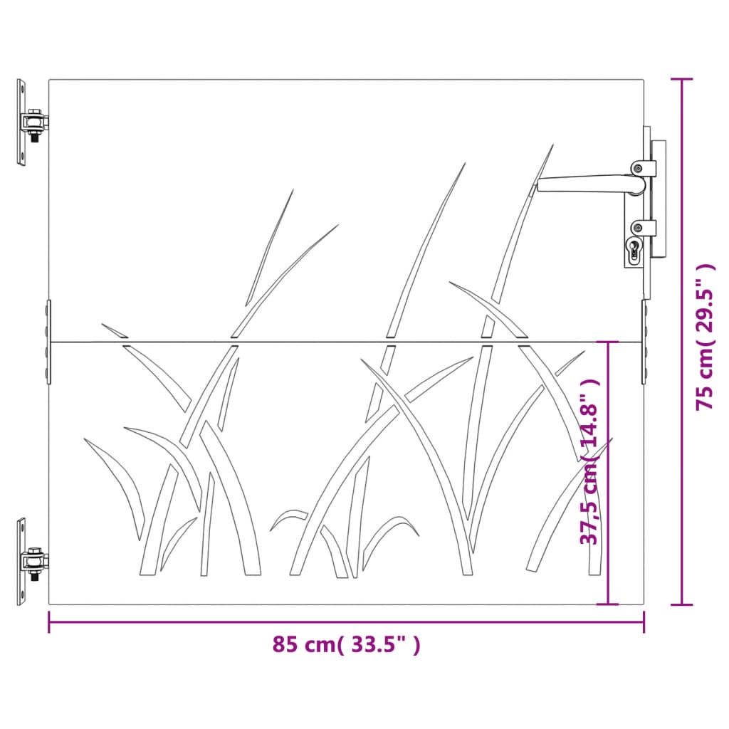 vidaXL Garden Gate 85x75 cm Corten Steel Grass Design