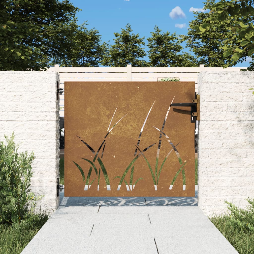 vidaXL Garden Gate 85x75 cm Corten Steel Grass Design