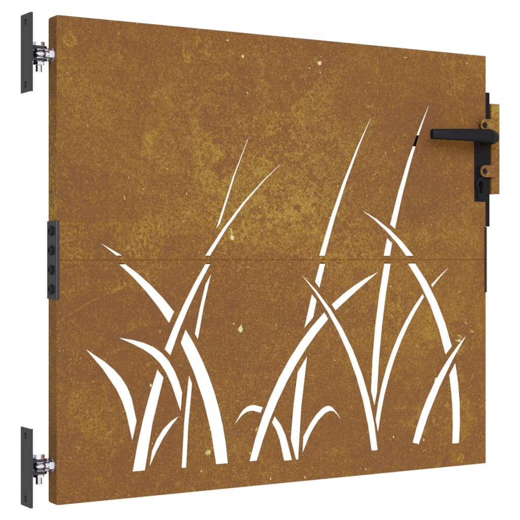 vidaXL Garden Gate 85x100 cm Corten Steel Grass Design