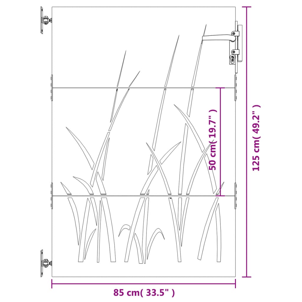 vidaXL Garden Gate 85x125 cm Corten Steel Grass Design