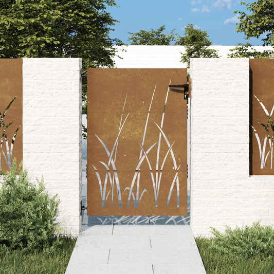 vidaXL Garden Gate 85x150 cm Corten Steel Grass Design