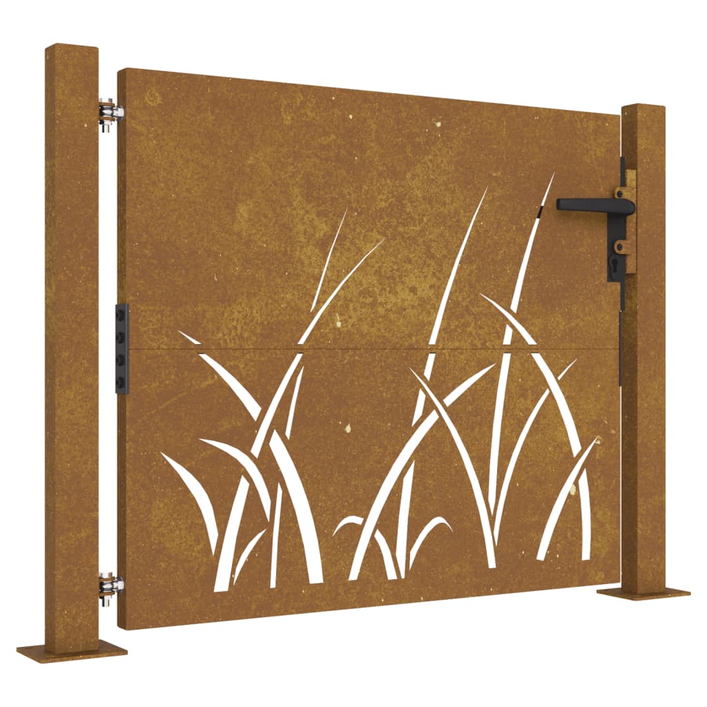 vidaXL Garden Gate 105x80 cm Corten Steel Grass Design