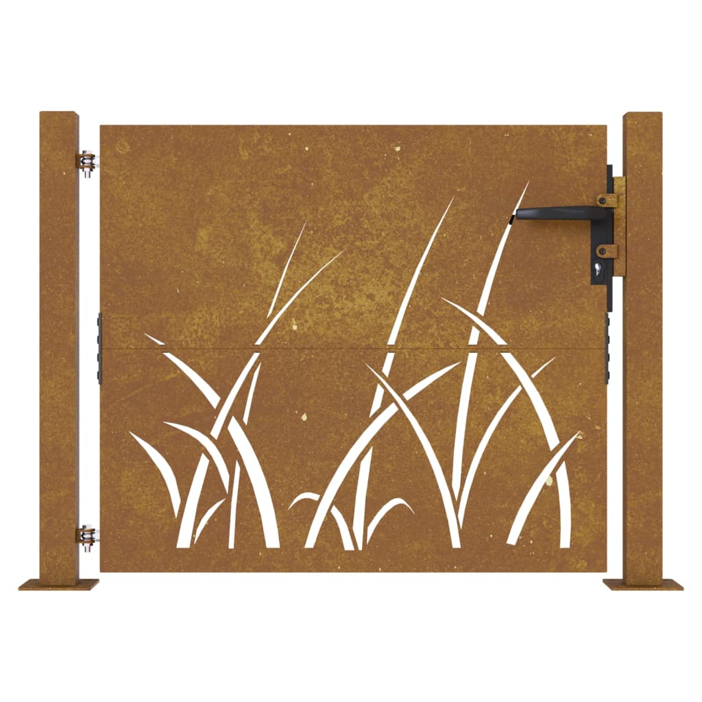 vidaXL Garden Gate 105x80 cm Corten Steel Grass Design