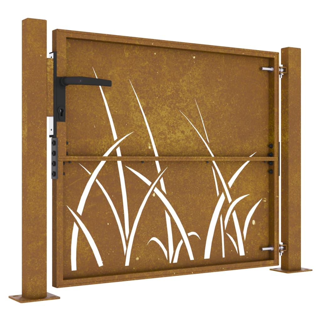 vidaXL Garden Gate 105x80 cm Corten Steel Grass Design