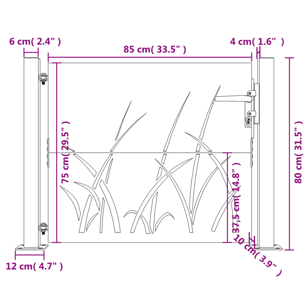 vidaXL Garden Gate 105x80 cm Corten Steel Grass Design