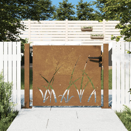 vidaXL Garden Gate 105x80 cm Corten Steel Grass Design