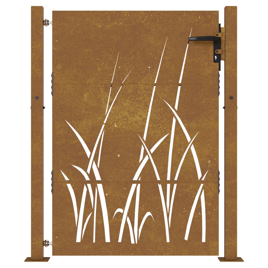 vidaXL Garden Gate 105x130 cm Corten Steel Grass Design