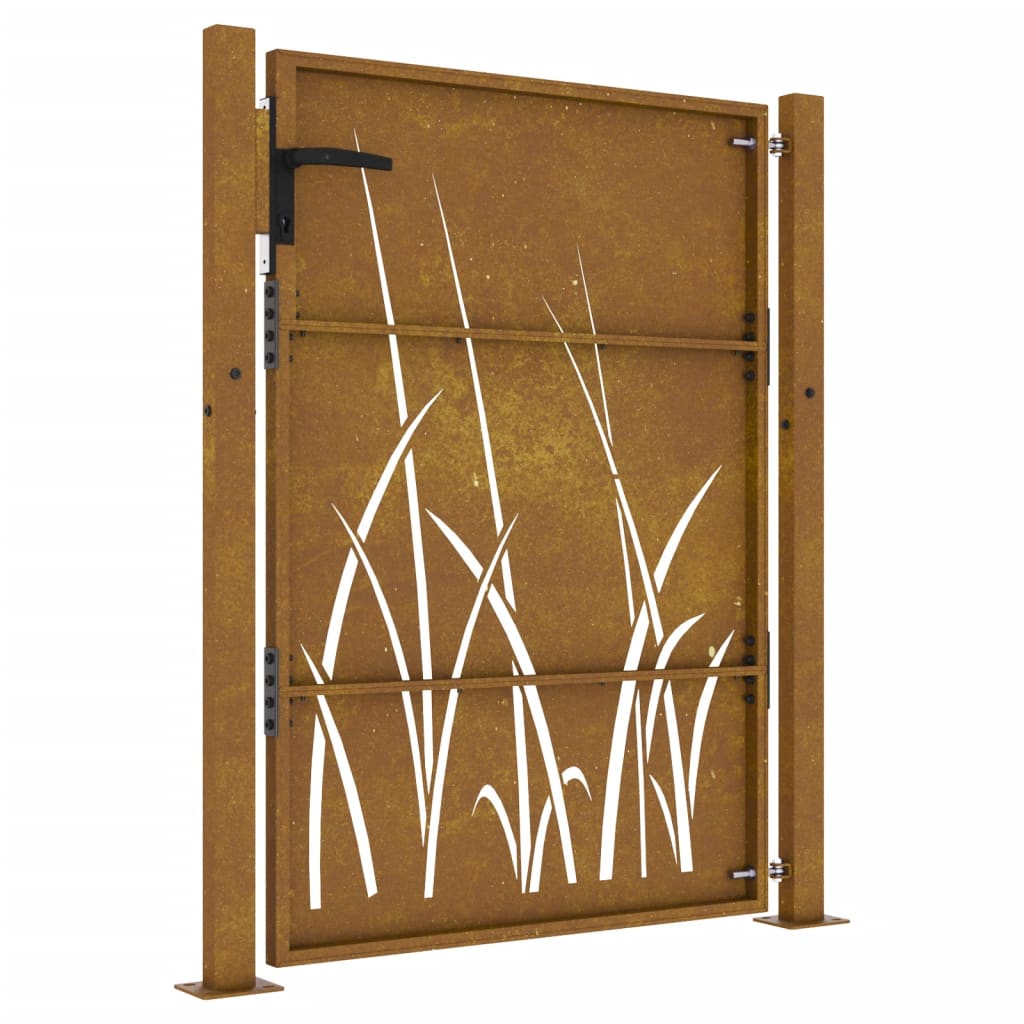 vidaXL Garden Gate 105x130 cm Corten Steel Grass Design