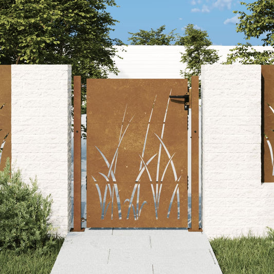 vidaXL Garden Gate 105x155 cm Corten Steel Grass Design