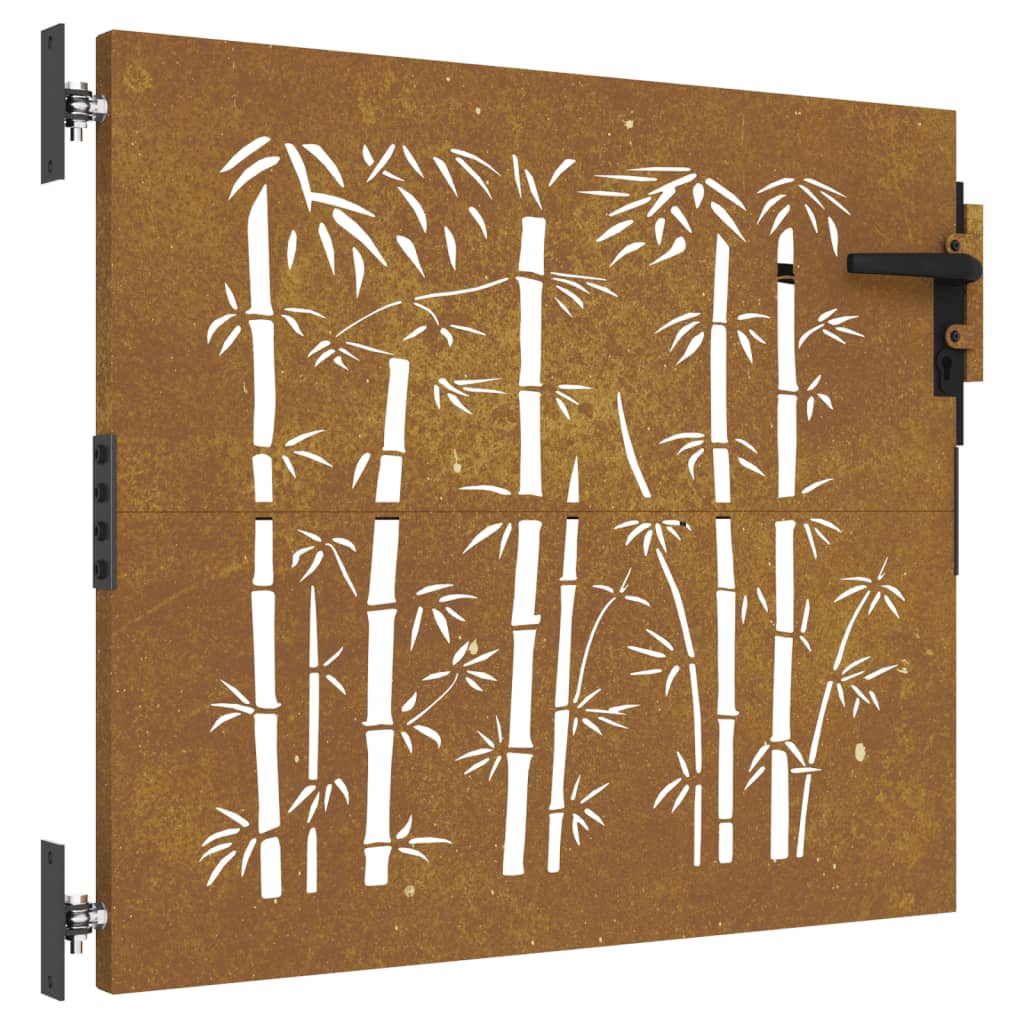 vidaXL Garden Gate 85x75 cm Corten Steel Bamboo Design