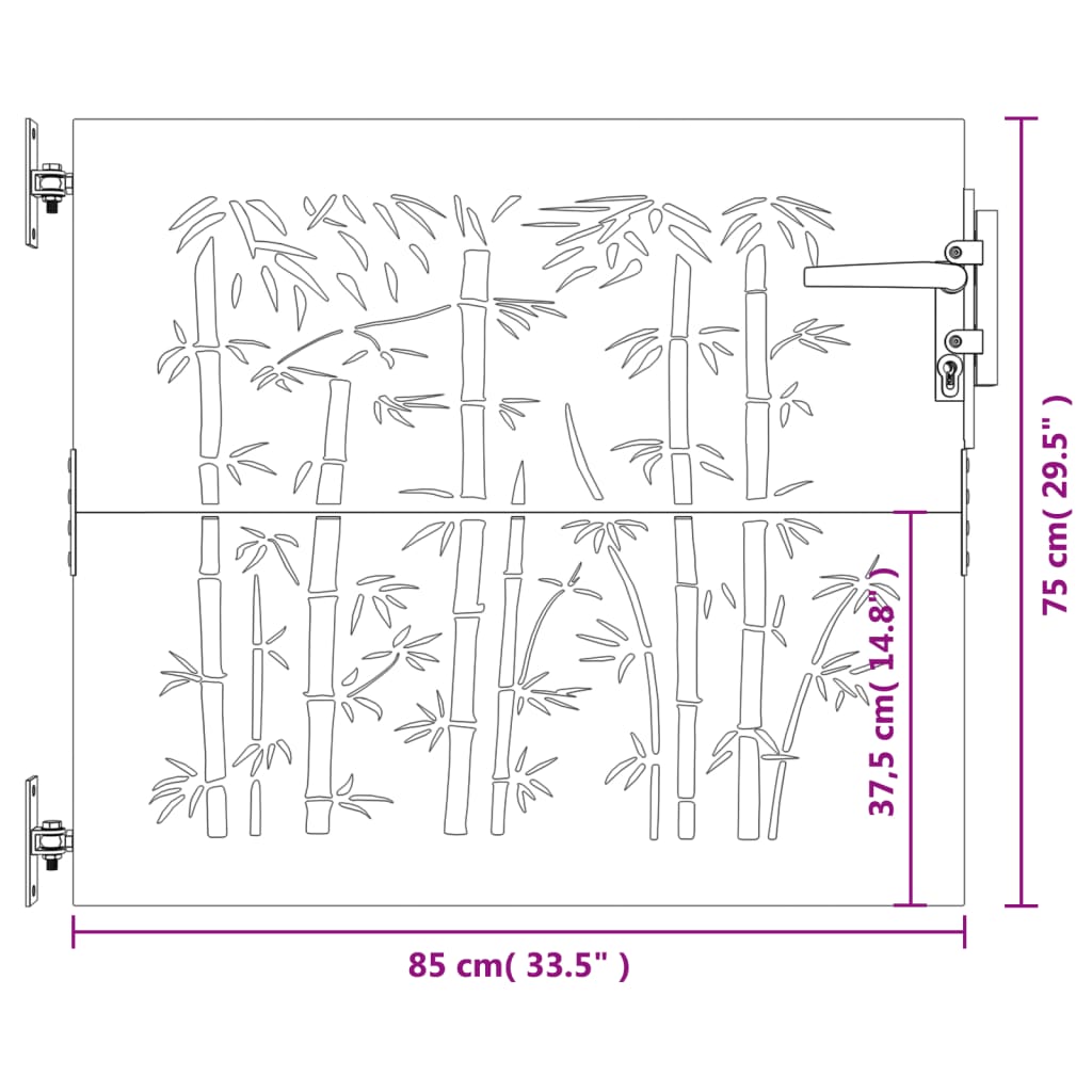 vidaXL Garden Gate 85x75 cm Corten Steel Bamboo Design