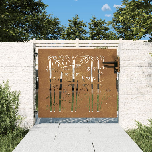 vidaXL Garden Gate 85x75 cm Corten Steel Bamboo Design