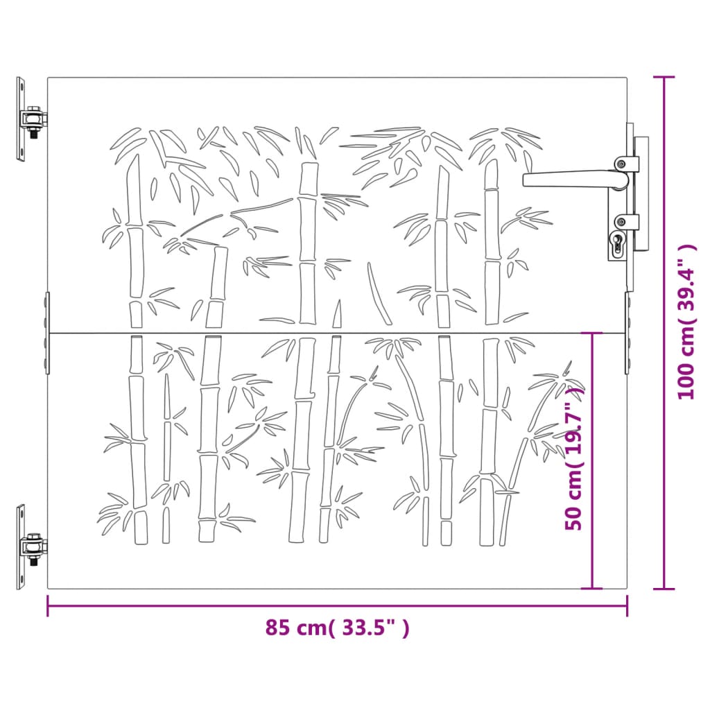 vidaXL Garden Gate 85x100 cm Corten Steel Bamboo Design