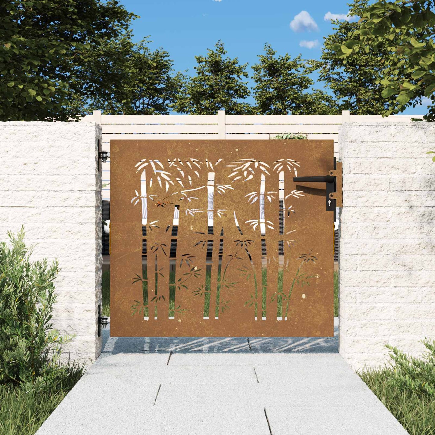 Garden Gate 85x100 cm Corten Steel Bamboo Design