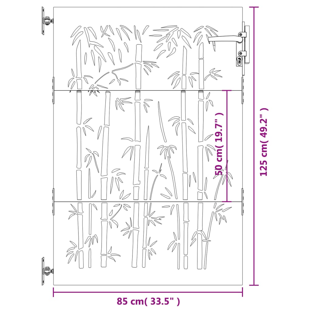 vidaXL Garden Gate 85x125 cm Corten Steel Bamboo Design