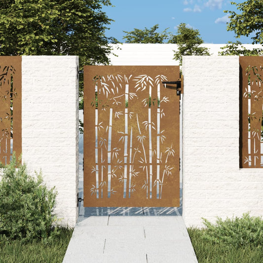 vidaXL Garden Gate 85x125 cm Corten Steel Bamboo Design