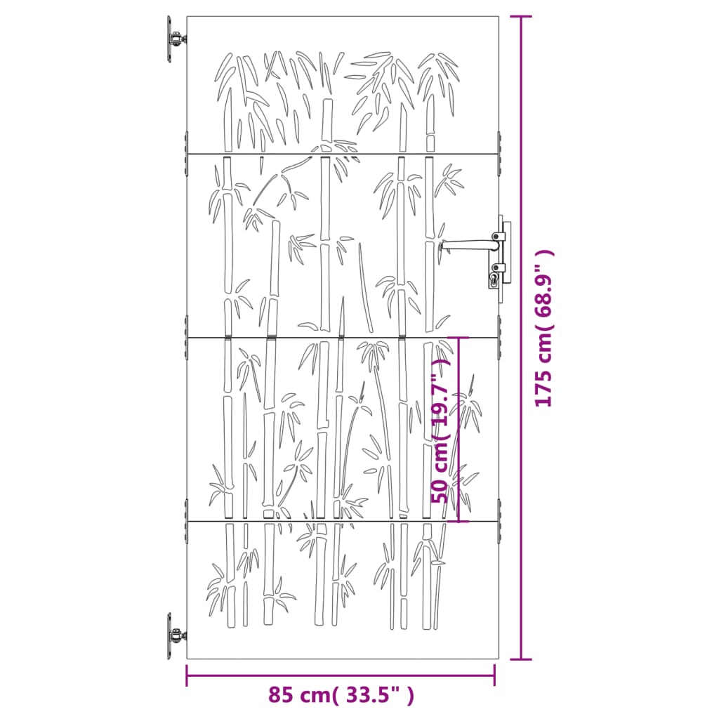 vidaXL Garden Gate 85x175 cm Corten Steel Bamboo Design