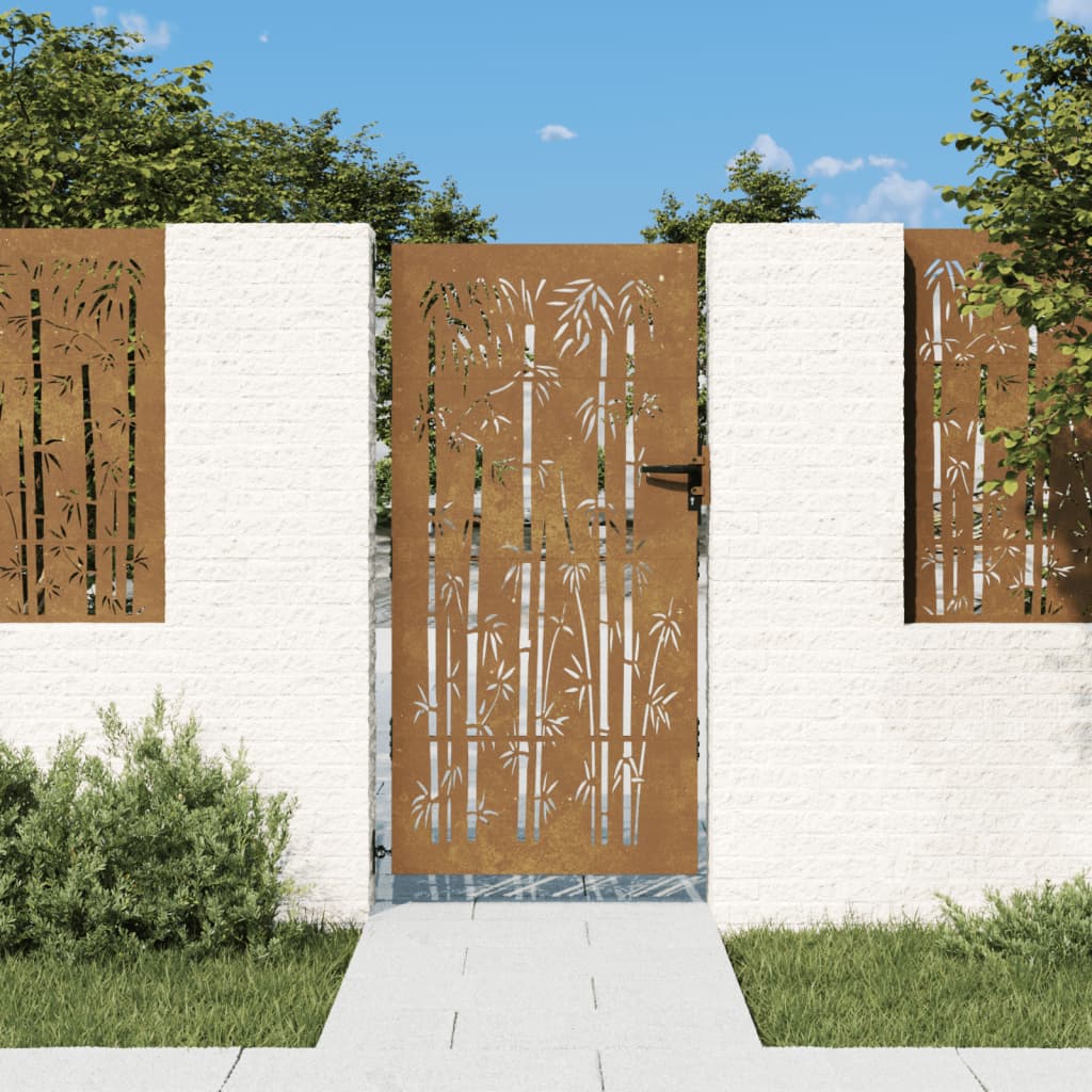 vidaXL Garden Gate 85x175 cm Corten Steel Bamboo Design