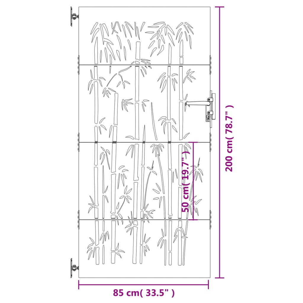 vidaXL Garden Gate 85x200 cm Corten Steel Bamboo Design