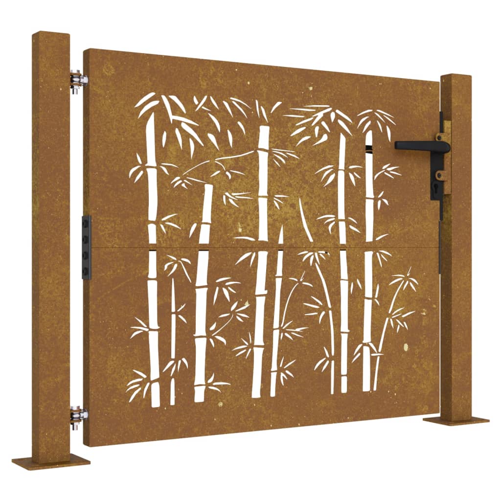 vidaXL Garden Gate 105x80 cm Corten Steel Bamboo Design