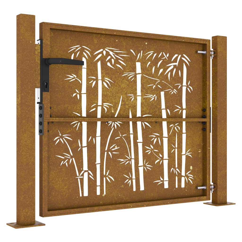 vidaXL Garden Gate 105x80 cm Corten Steel Bamboo Design