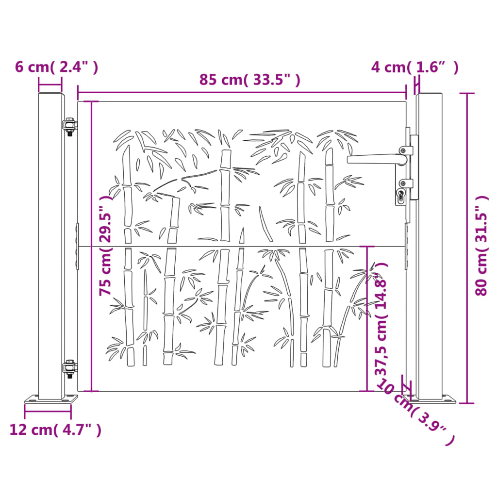 vidaXL Garden Gate 105x80 cm Corten Steel Bamboo Design