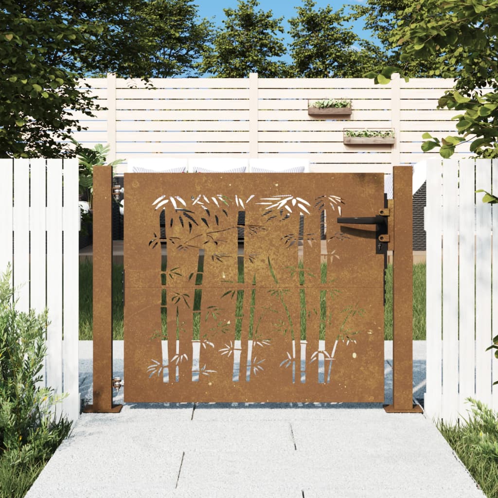 vidaXL Garden Gate 105x80 cm Corten Steel Bamboo Design