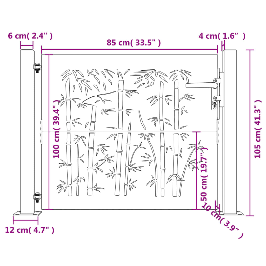 vidaXL Garden Gate 105x105 cm Corten Steel Bamboo Design