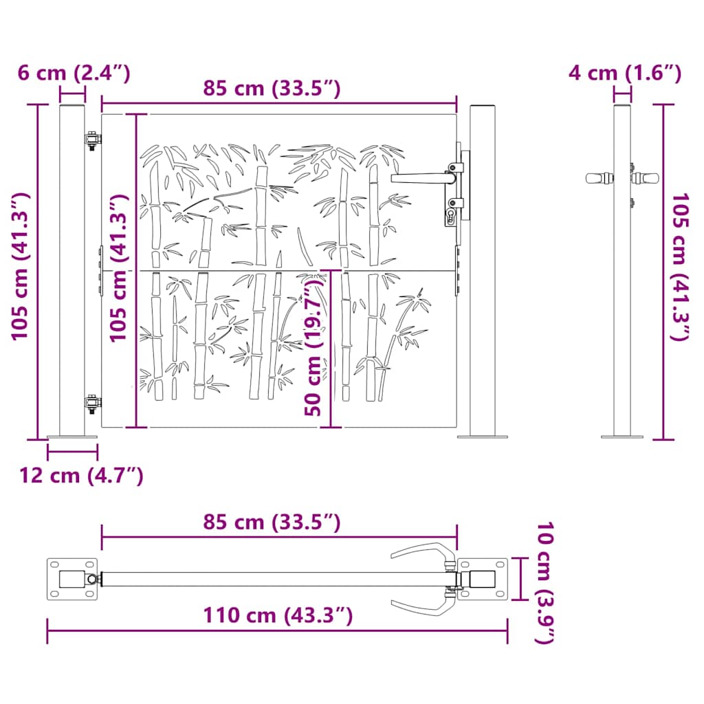 Garden Gate 100x100 cm Corten Steel Bamboo Design