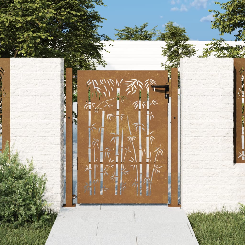 vidaXL Garden Gate 105x155 cm Corten Steel Bamboo Design