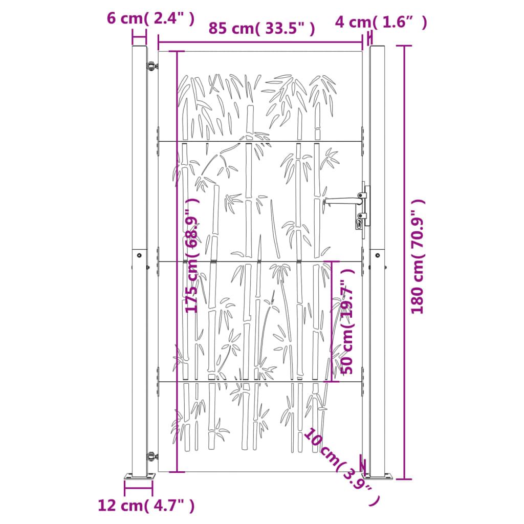 vidaXL Garden Gate 105x180 cm Corten Steel Bamboo Design