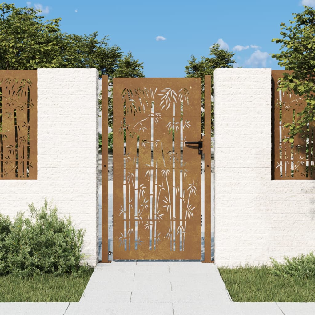 vidaXL Garden Gate 105x180 cm Corten Steel Bamboo Design