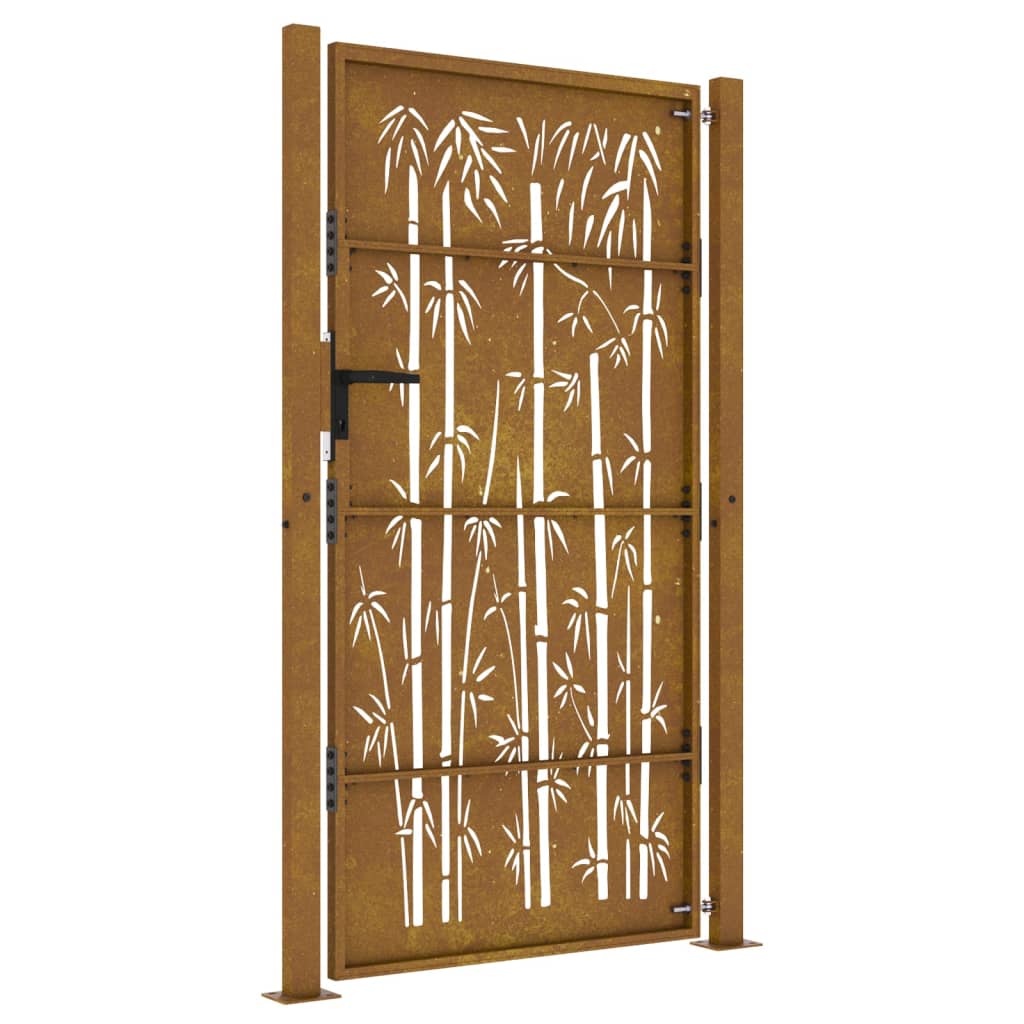 vidaXL Garden Gate 105x205 cm Corten Steel Bamboo Design