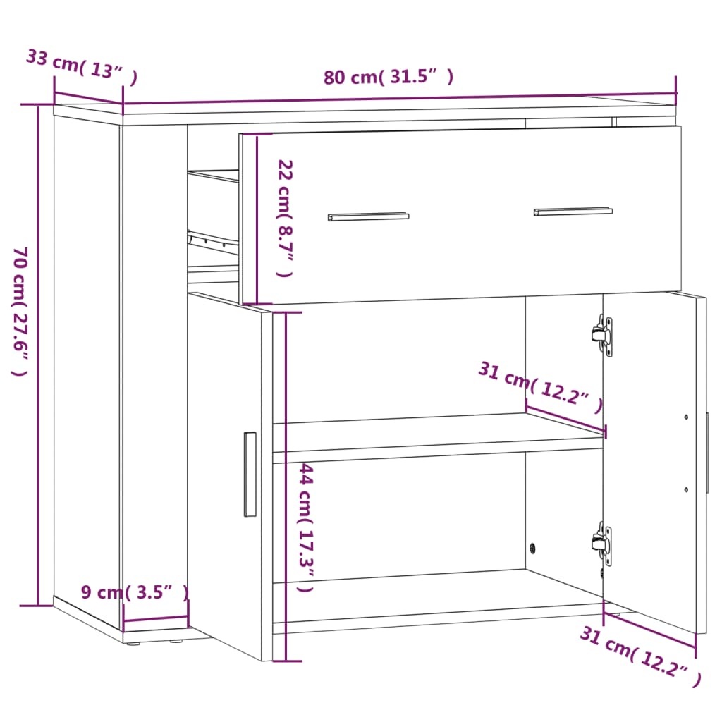 Sideboard Concrete Grey 80x33x70 cm Engineered Wood
