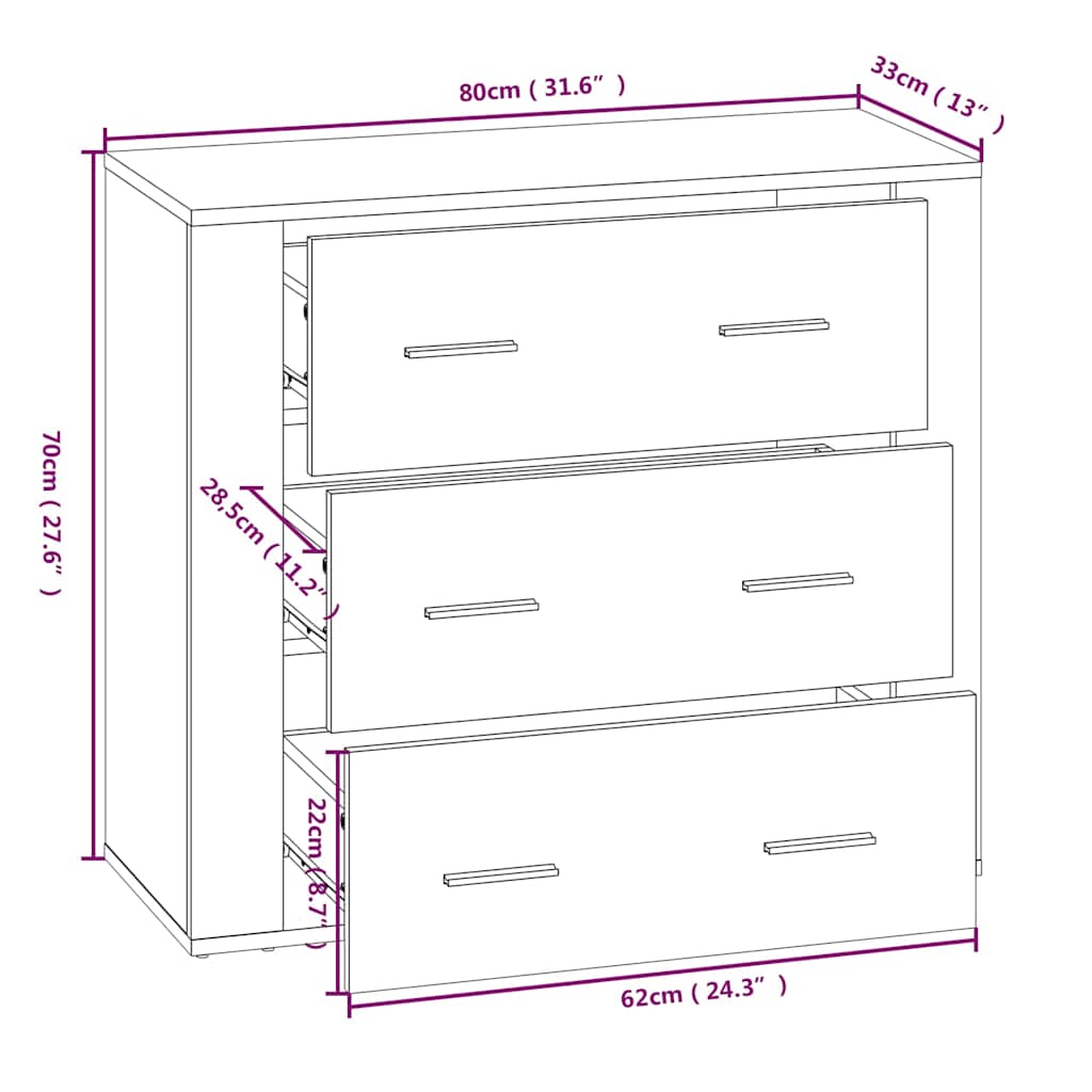 Sideboard Grey Sonoma 80x33x70 cm Engineered Wood