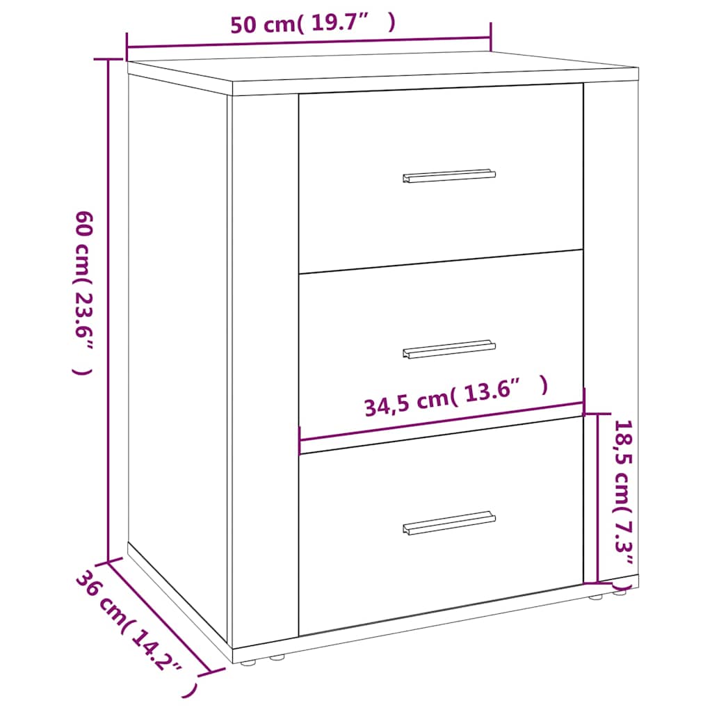 Bedside Cabinet White 50x36x60 cm Engineered Wood