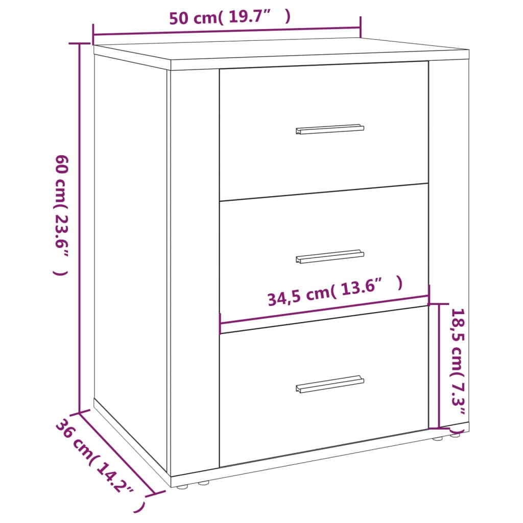 Bedside Cabinet Concrete Grey 50x36x60 cm Engineered Wood