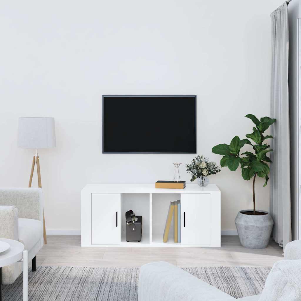 TV Cabinet High Gloss White 100x35x40 cm Engineered Wood