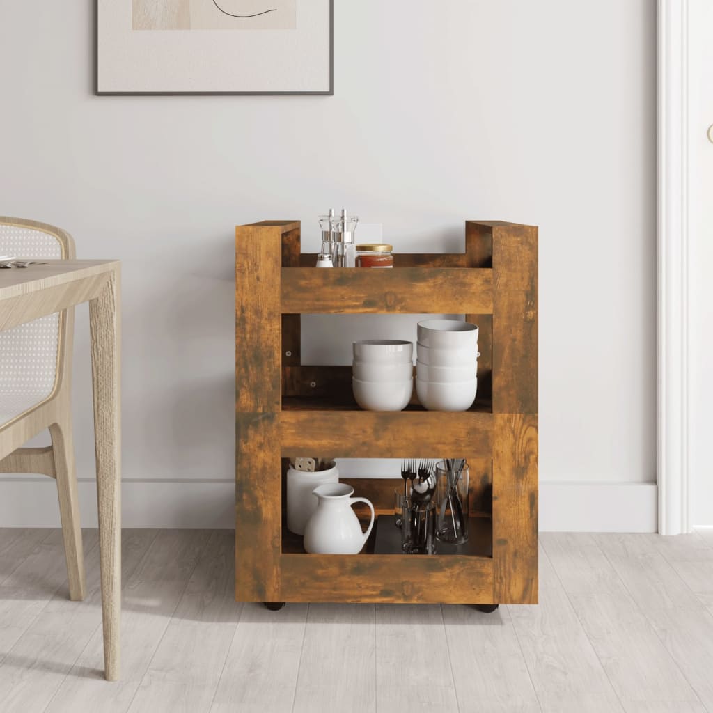 vidaXL Kitchen Trolley Smoked Oak 60x45x80 cm Engineered Wood