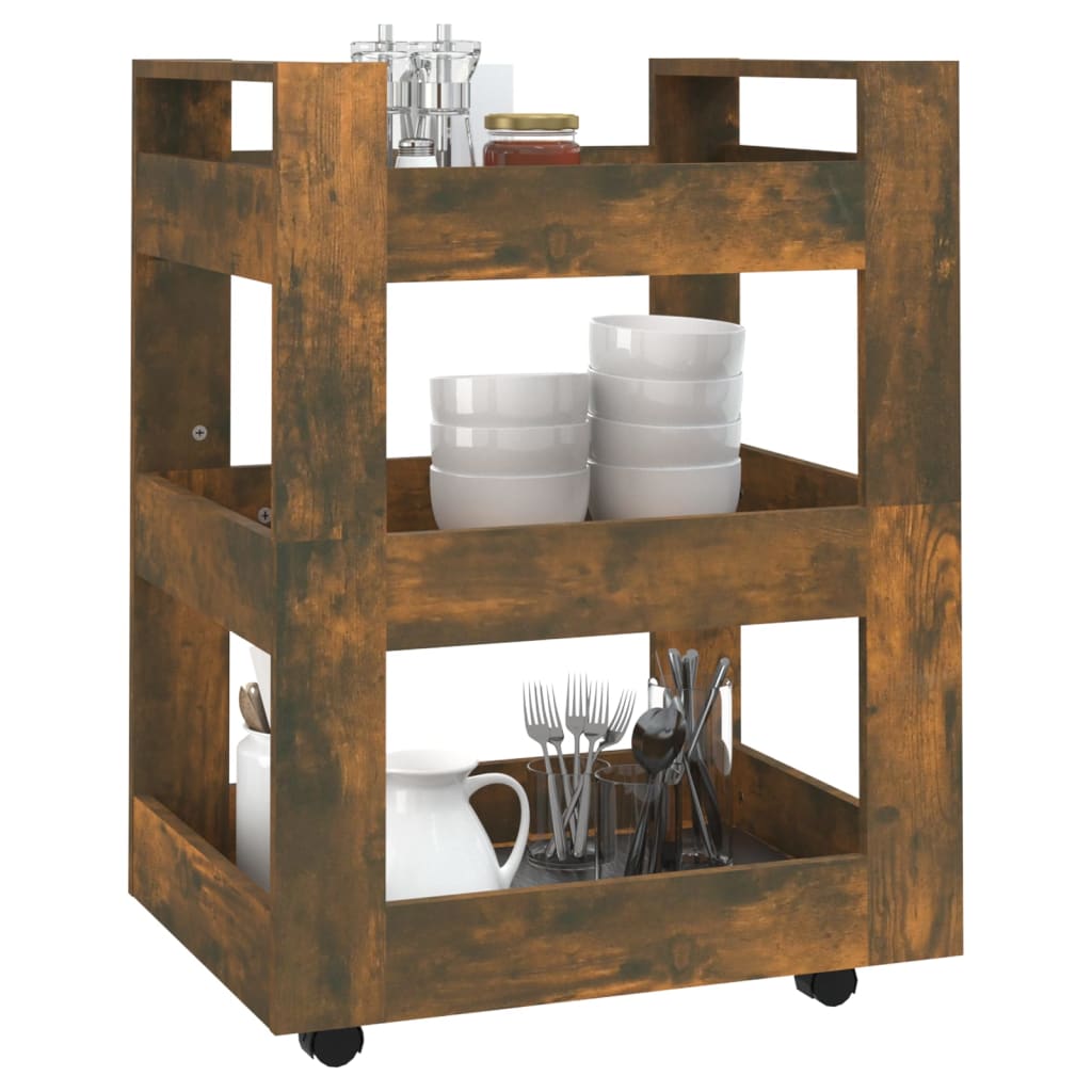 vidaXL Kitchen Trolley Smoked Oak 60x45x80 cm Engineered Wood